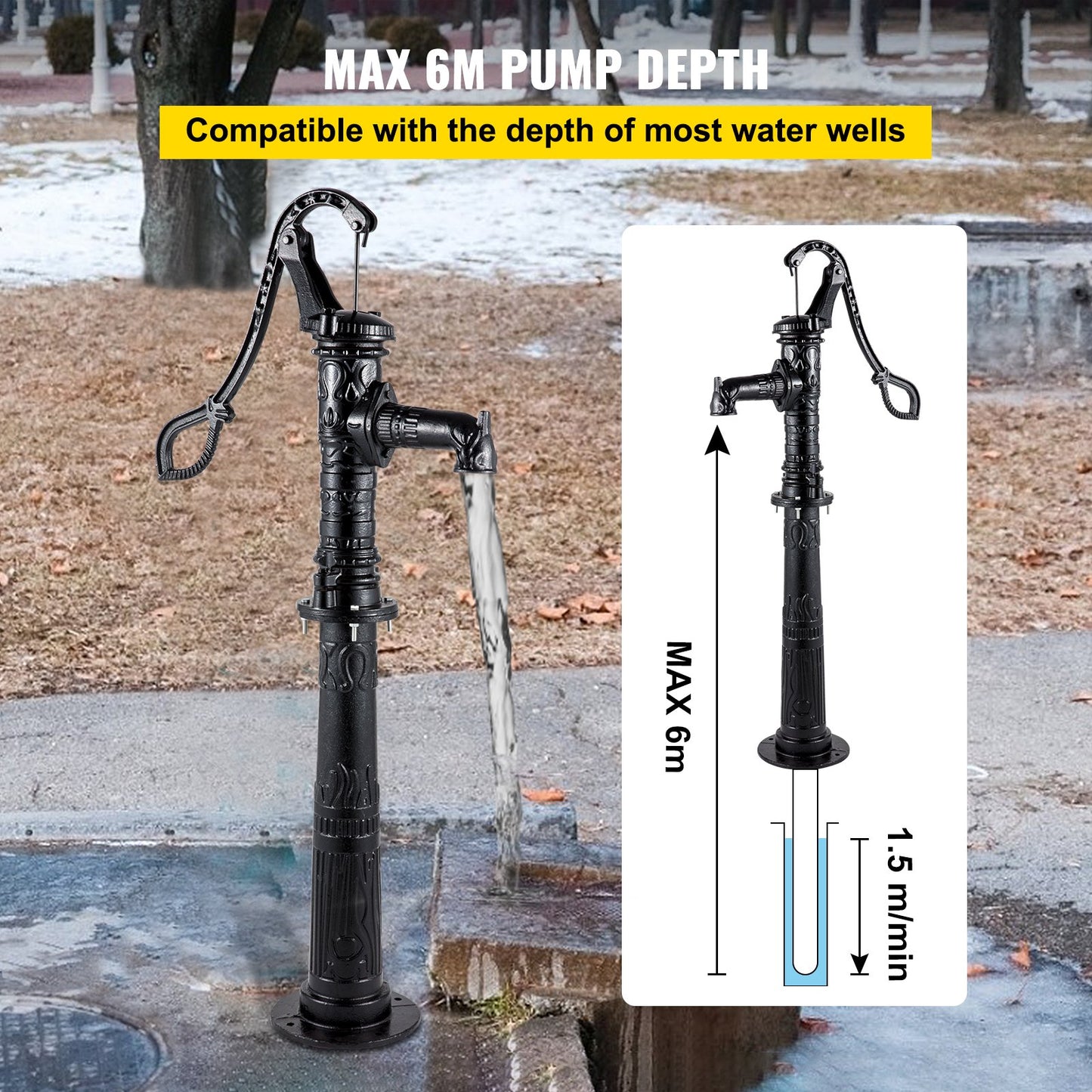 Hand Water Pump With Stand, 15.7 X 9.4 X 53.1 Inch Pitcher Pump & 26 Inch Pump Stand With Pre-set 1/2" Holes For Easy Installation, Rustic Cast Iron Well Pump For Yard, Garden, Farm Irrigation,B