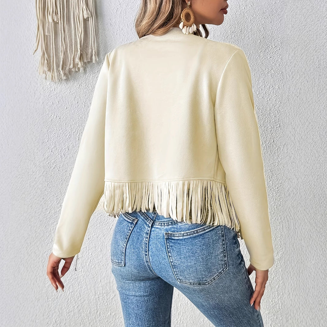 Women's Elegant Solid Color Tassel Trimmed Front Open Jacket Jacket