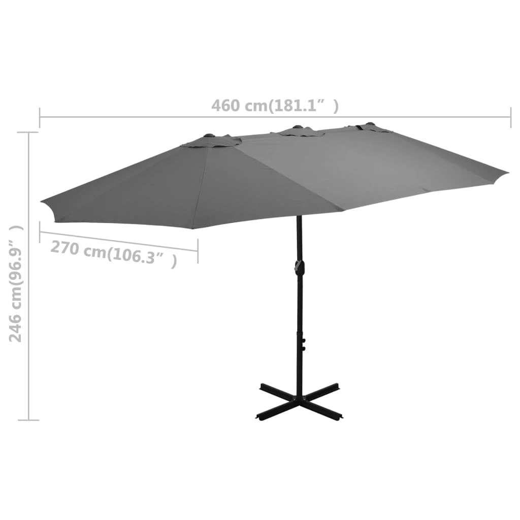 vidaXL Garden Parasol with Aluminum Pole 181.1"x106.3" Anthracite