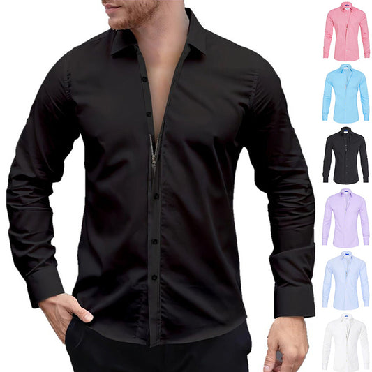 Long sleeve shirt with zip fastening