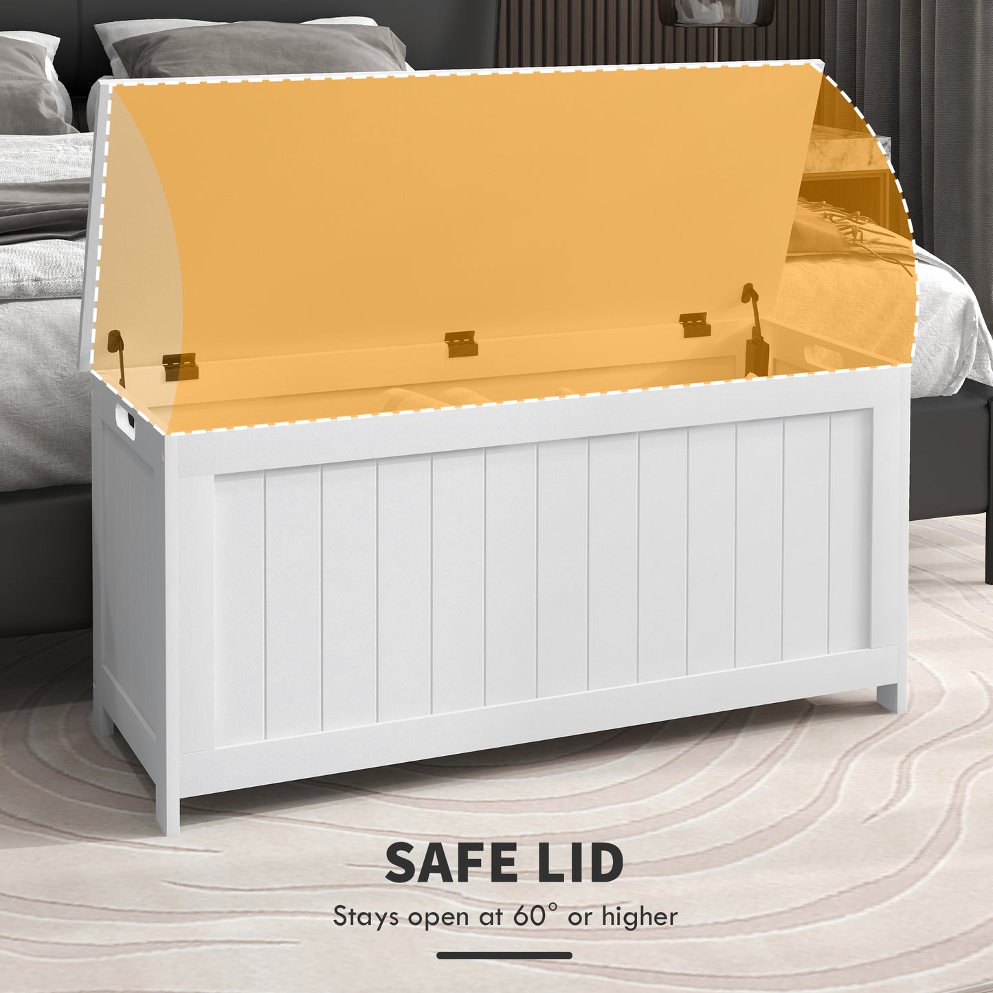 39.4" Storage Trunk w/ 2 Safety Hinges, Wooden Storage Bench w/ Side Handles, Storage Chest for Playroom, White