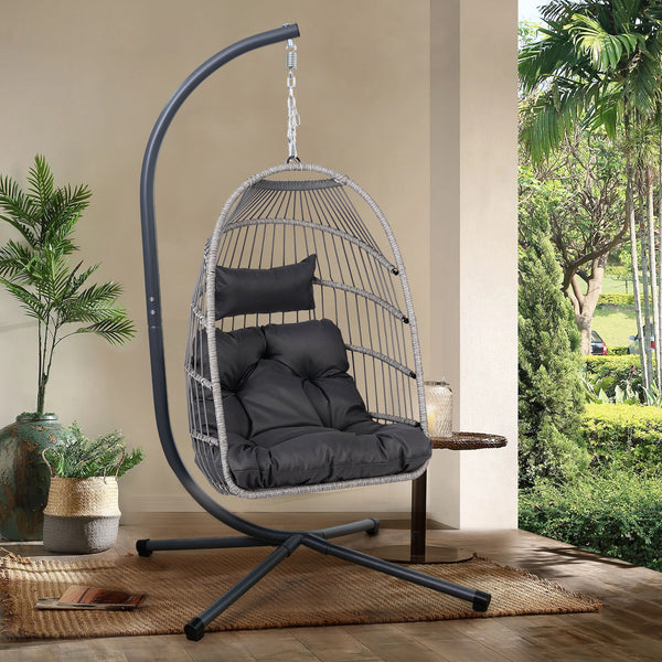 Outdoor Egg Hanging Chair With Stand  Patio Wicker Swing Egg Chair Indoor Swinging Chair Outdoor Hammock Egg Chair