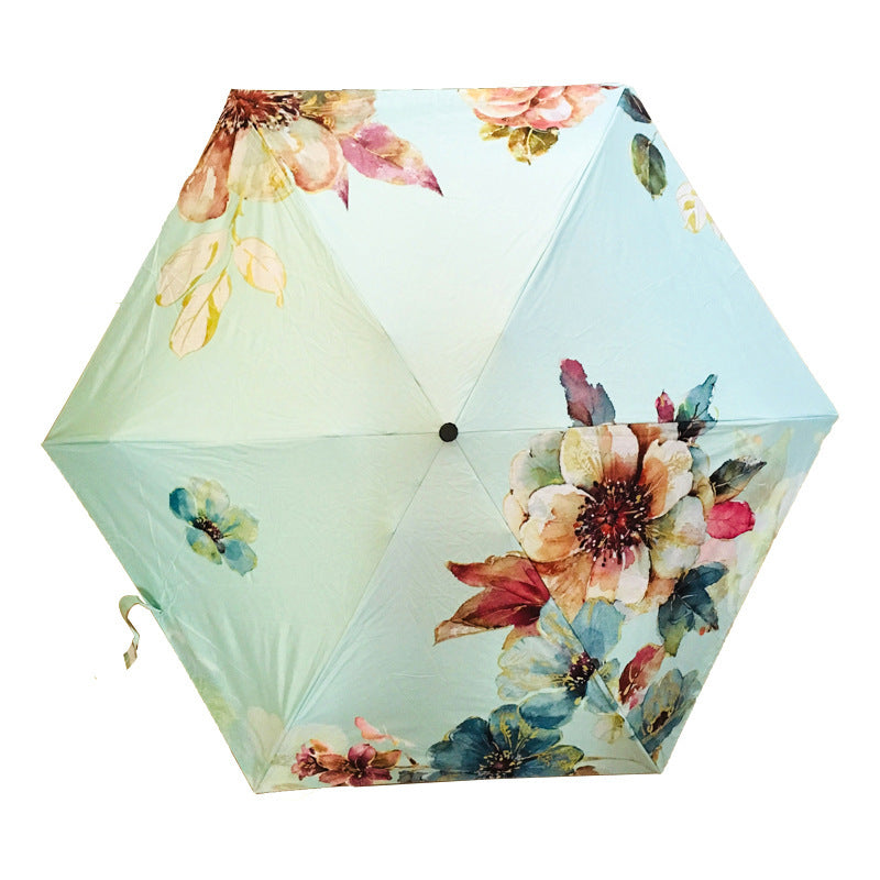 Mini Flat Five-fold Umbrella Vinyl Folding Sun Umbrella Umbrella Dual-use Sun Protection Pocket Umbrella Sun Umbrella For Women