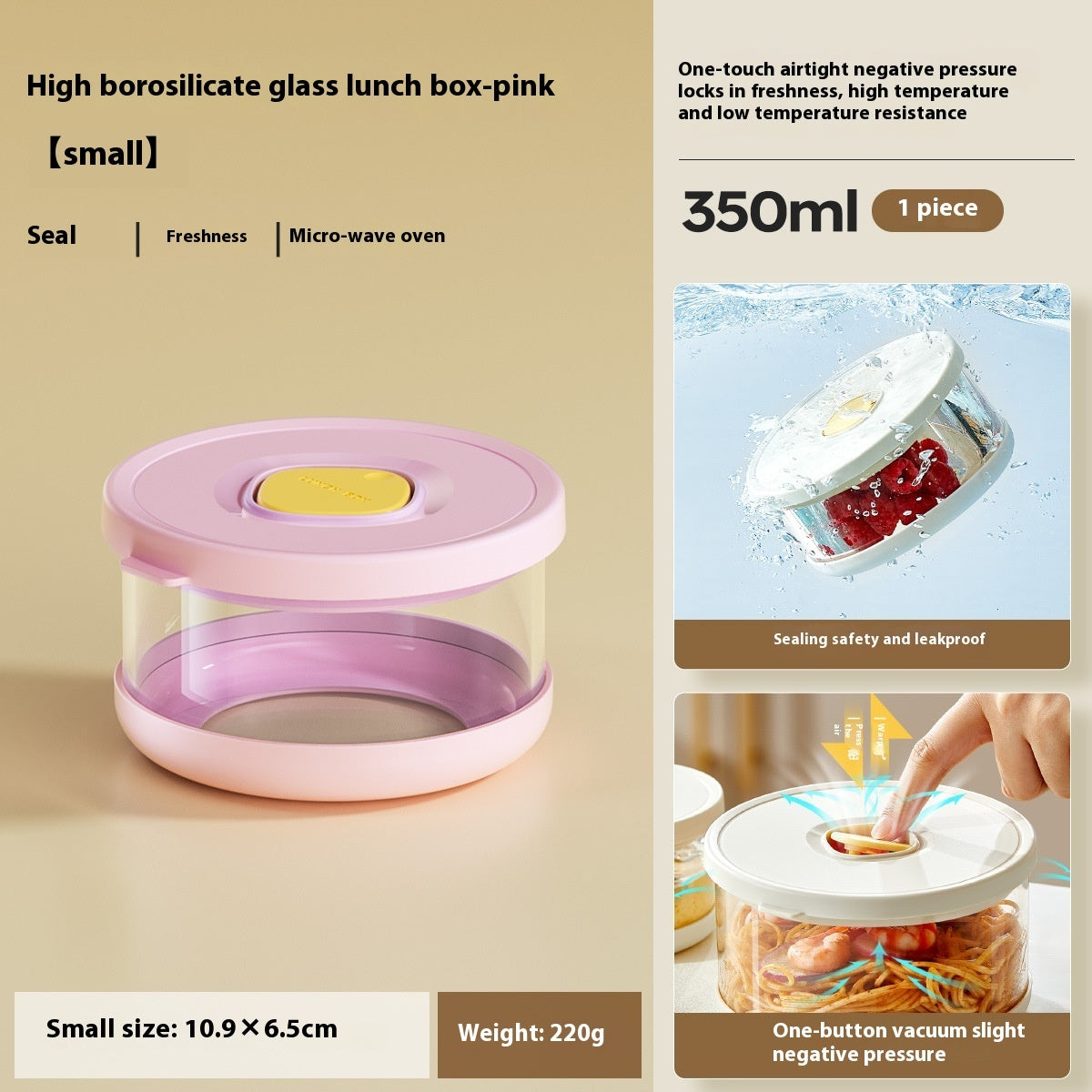 Borosilicate Glass Lunch Box Microwaveable Heating Packing Bento Preservation Compartment