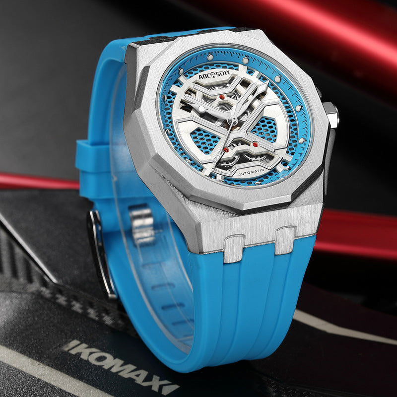 Trendy Hollow Mechanical Watch With Luminous Display And Water Resistance For Men
