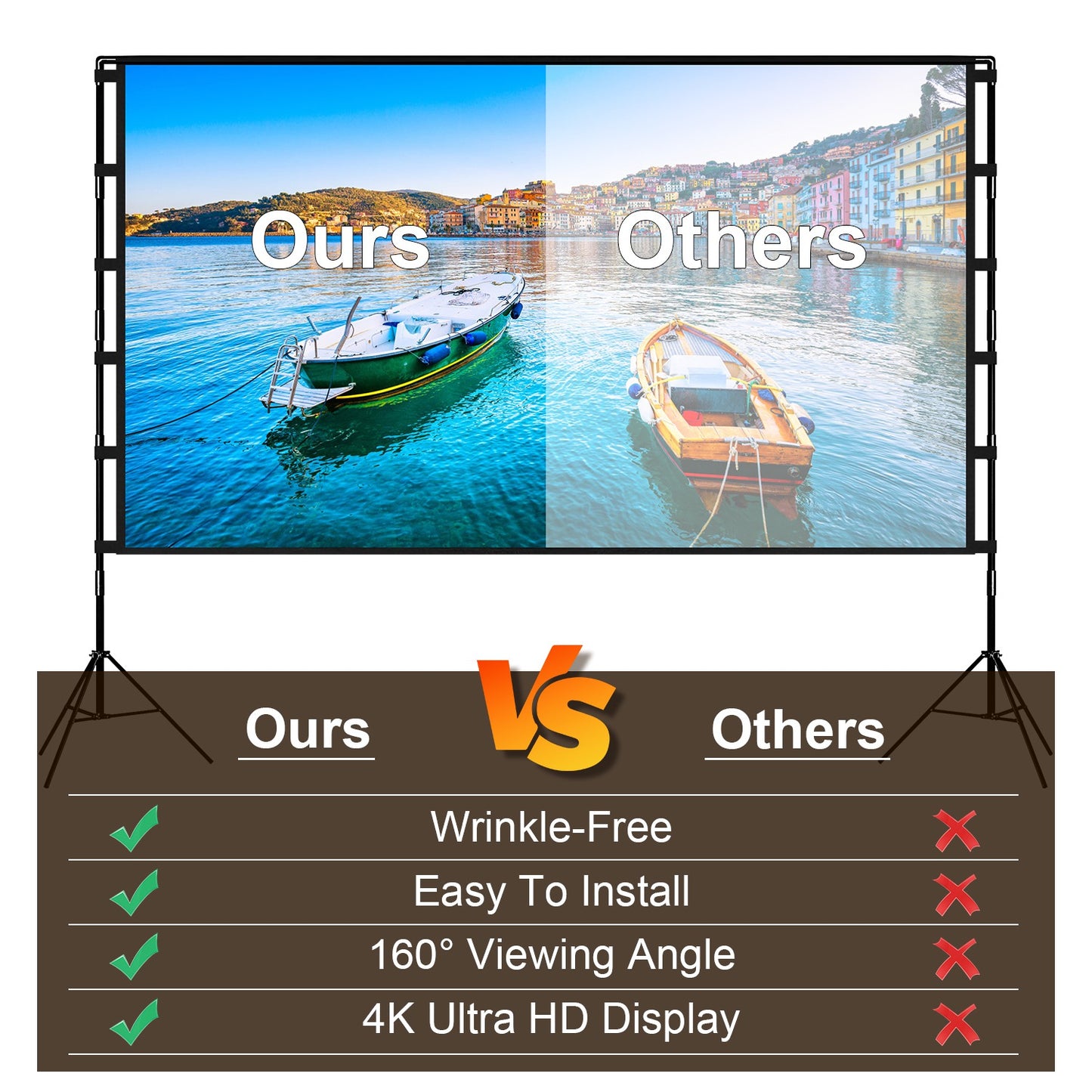 1Pc 120inch Or 100inch Projector Screen With Stand 16 9 4K HD Rear Front Wrinkle Free Portable And Foldable Movie Screen With Carry Bag For Indoor Outdoor Home Theater Backyard Cinema