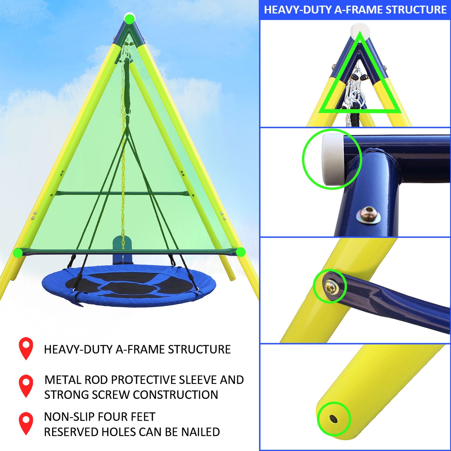 2 In 1 Swing Set With Hammock Swing, Belt Swing For