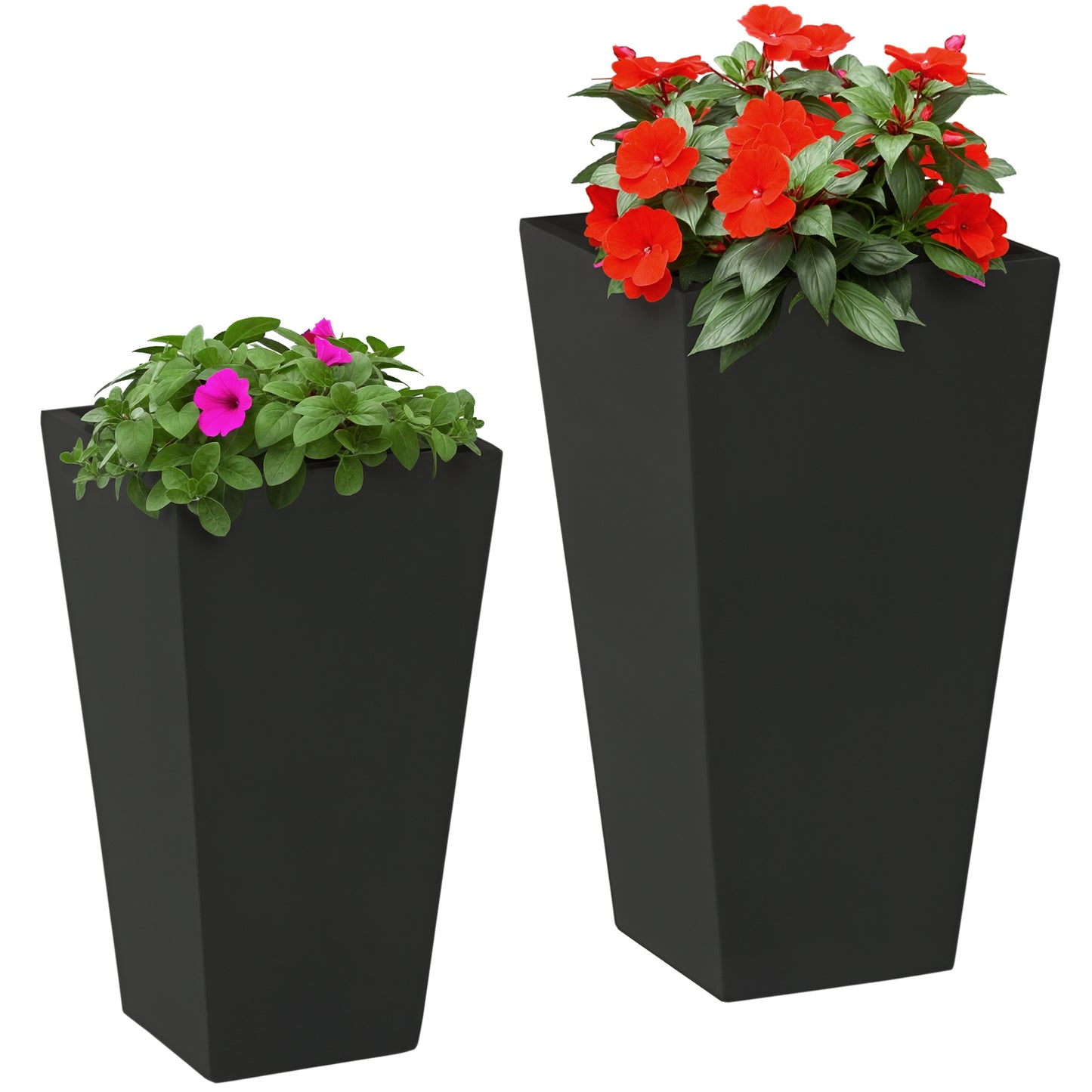 2-Pack Outdoor Planter Set, Flower Pots with Drainage Holes, Durable & Stackable Plant Pot, 22in & 18in, for Porch, Entryway, Patio, Yard, Garden, Black