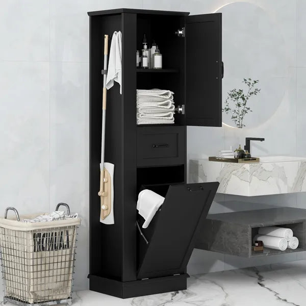 Modern Tall Storage Cabinet – Tilt-Out Compartment, Adjustable Shelves, 80LBS Capacity, Soft-Close Hinges, Aluminum Alloy Handles, Perfect For Bathroom & Home Organization