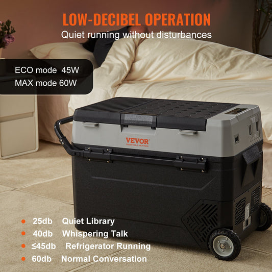 Camping Kühlschrank 53 L Kühlbox, 12 / 24 V Rollbare Elektrische Gefrierbox 2 In 1 Doppelzone, Auto Kühlschrank Kompressor Zum Warmhalten Und Kühlen 60 W Tragbar Handgriff Boot, Lkw, Mobil Grau