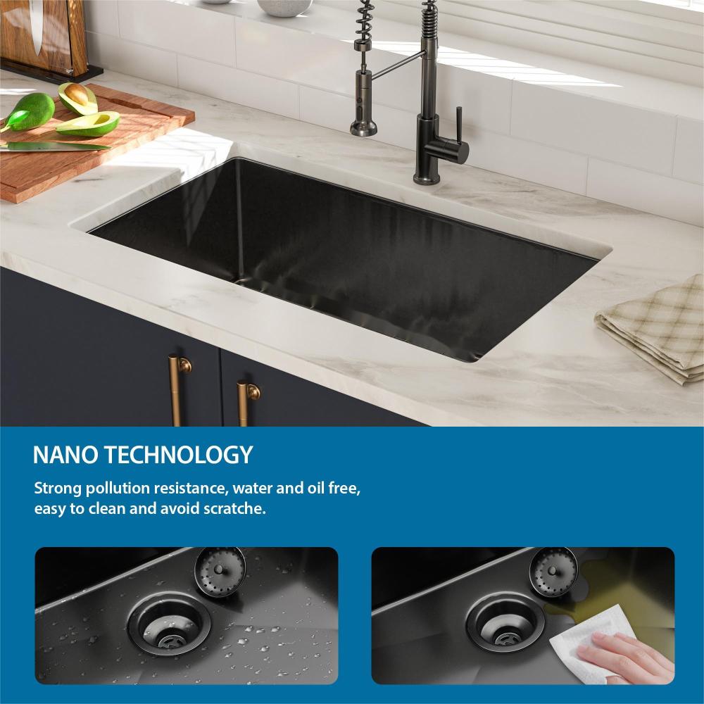 33&quot;x19&quot;x10&quot; Gunmetal Black Undermount  Kitchen Sink 16 Gauge Single Bowl with Drain Assembly