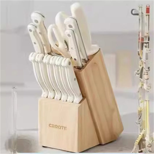 White Handle Steel Head Chef's Knife Wooden Seat Knife