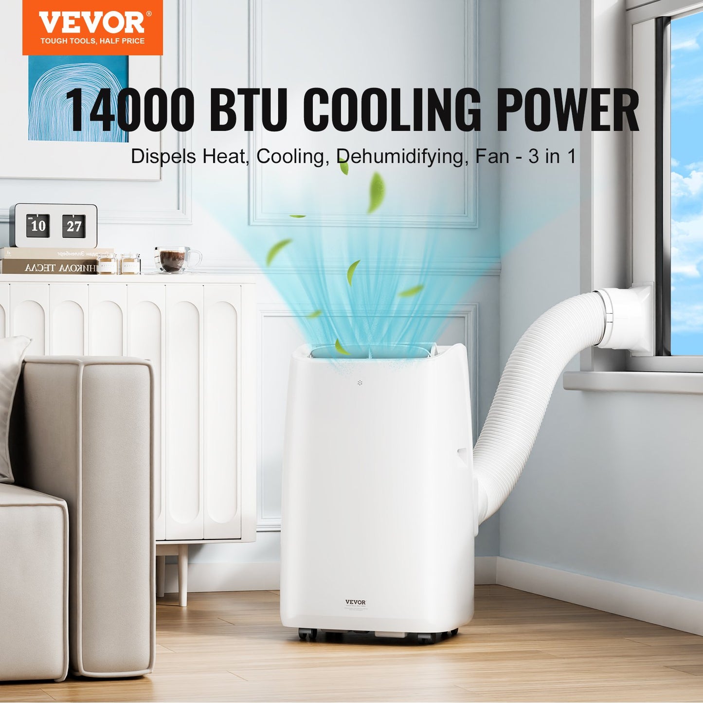 14000 BTU 3-in-1 Portable Air Conditioner With Remote Control, Suitable For Spaces Ranging From 550 To 700 Square Feet, Featuring Cooling/dehumidification/fan Modes And Low Noise
