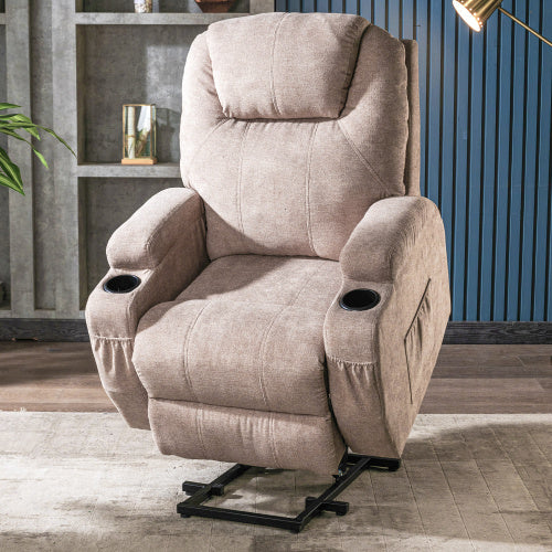 Power Lift Recliner Chair Massage Chair For Elderly, Electric Lift Chair With Heat And Massage, Fabric Recliner Sofa With 2 Cup Holders, Side Pockets  Remote Control For Living Room