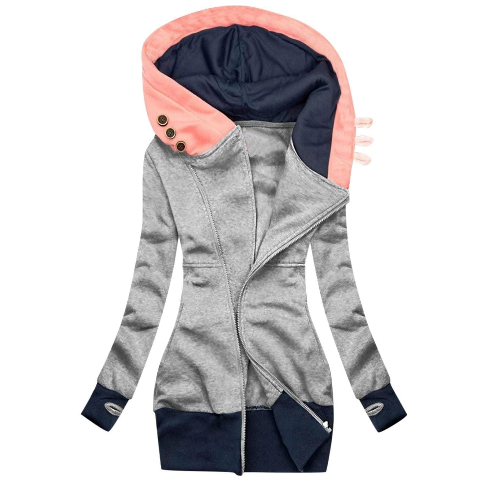 Fall Winter New Women&#039;s Jacket Solid Color Hooded Long Sleeve Pocket Zipper Sweater Women